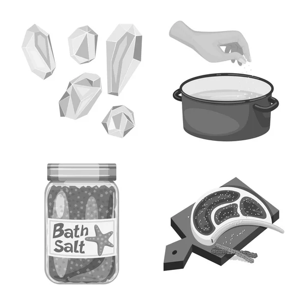 Objeto aislado de sal e icono de la comida. Conjunto de ilustración vectorial de sal y mineral . — Vector de stock