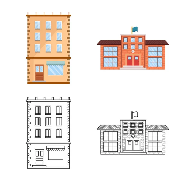 Vektor-Design der kommunalen und Zentrum-Symbol. Set von kommunalen und nachlassbezogenen Vektor-Illustrationen. — Stockvektor