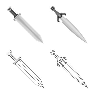 Oyun ve zırh sembolü yalıtılmış nesne. Oyun ve bıçak hisse senedi vektör çizim topluluğu.