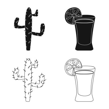 Kafe ve Latin işareti vektör tasarımı. Kafe ve ulusal hisse senedi vektör çizim koleksiyonu.