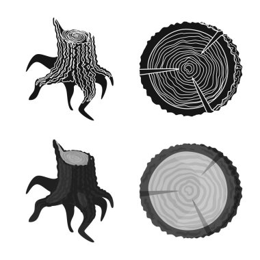 Ağaç ve ham simgesi yalıtılmış nesne. Ağaç ve inşaat hisse senedi vektör çizim topluluğu.