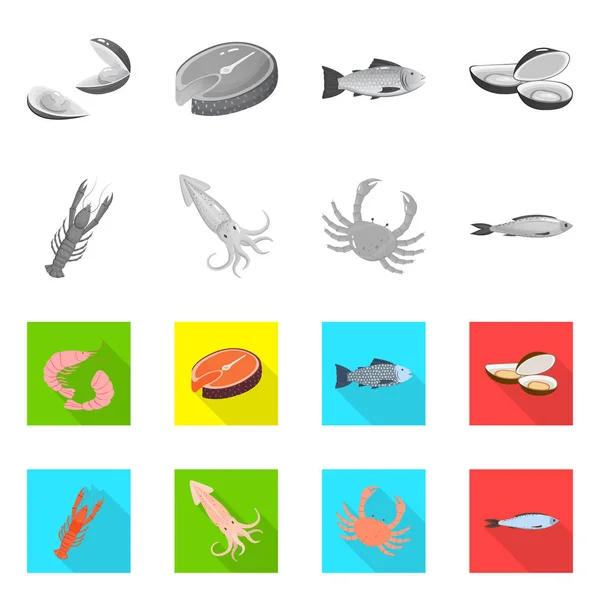 Geïsoleerde object van vers en restaurant symbool. Set van verse en mariene aandelensymbool voor web. — Stockvector