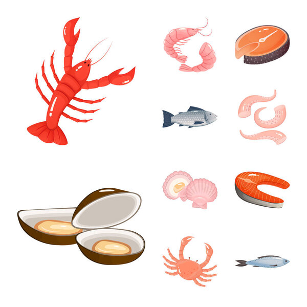 Векторный дизайн пищи и морского символа. Коллекция пищевых продуктов и здорового символа запасов для сети
.
