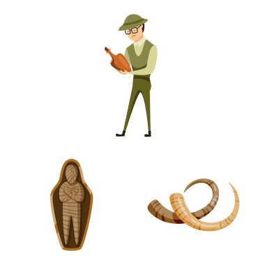 Arkeoloji ve tarihsel simge vektör illüstrasyon. Arkeoloji ve kazı stok vektör illüstrasyon seti.