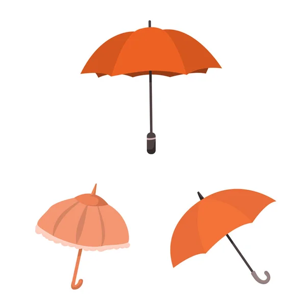 Vektorové návrhy na deštníkové a dešťové logo. Výběr symbolu deštníku a meteorologických zásob pro web. — Stockový vektor