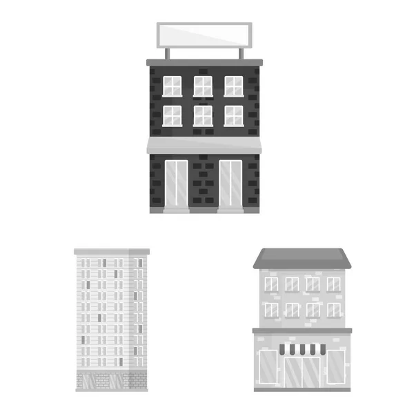 Isoliertes Bauobjekt und Symbol der Stadt. Sammlung von Konstruktions- und Mittelvektorsymbolen für Aktien. — Stockvektor