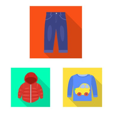 Moda ve giysi simge vektör tasarımı. Moda ve pamuk stok vektör çizim seti.