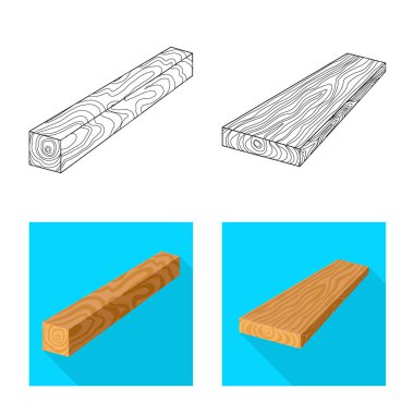 Ağaç ve ham işareti vektör çizimi. Hisse senedi için ağaç ve inşaat vektör simge kümesi.