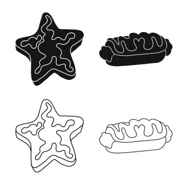 Şekerleme ve mutfak simgesi yalıtılmış nesne. Şekerlemeler ve hisse senedi için ürün vektör simge kümesi.