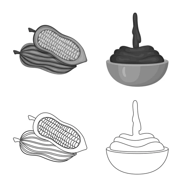 Objeto isolado de comida e ícone gostoso. Conjunto de alimentos e ilustração vetorial de estoque marrom . — Vetor de Stock