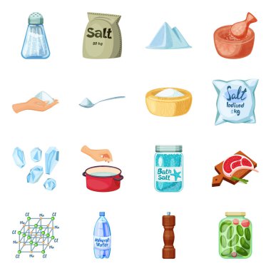 Tuz ve gıda işareti vektör tasarımı. Stok için tuz ve mineral vektör simgesi seti.