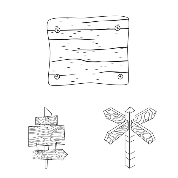 Ilustración vectorial del letrero de madera y material. Conjunto de madera dura y madera símbolo de stock para web . — Archivo Imágenes Vectoriales