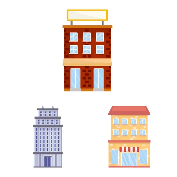 Ilustración vectorial de fachada y símbolo del edificio. Conjunto de fachada e icono de vector exterior para stock . — Vector de stock