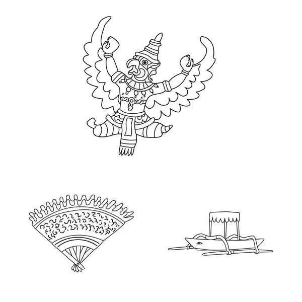 Векторный дизайн балийской и карибской иконы. Коллекция балийских и географических символов запаса для интернета . — стоковый вектор
