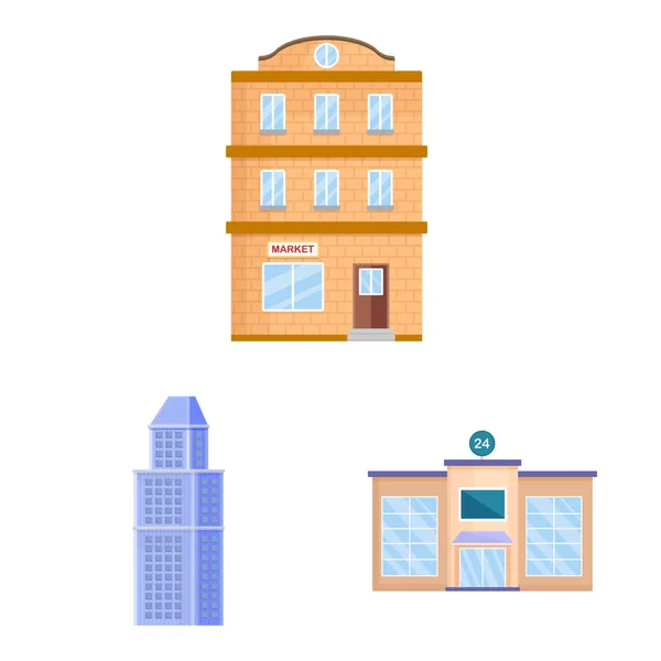 Vector illustration of facade and building symbol. Set of facade and exterior vector icon for stock. — Stock Vector