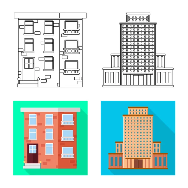 Diseño vectorial de letrero municipal y central. Conjunto de iconos vectoriales municipales y inmobiliarios para stock . — Archivo Imágenes Vectoriales