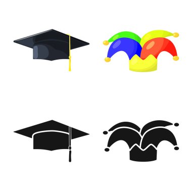 Giyim ve kap logosu yalıtılmış nesne. Giyim ve bere hisse senedi simgesi için web topluluğu.