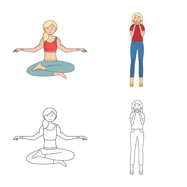 Vektorillustration von Haltung und Stimmungssymbol. Sammlung von Körperhaltung und weiblicher Aktienvektorillustration. — Stockvektor