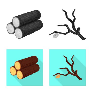 Ağaç ve ham işareti vektör tasarımı. Ağaç ve inşaat hisse senedi vektör çizim topluluğu.