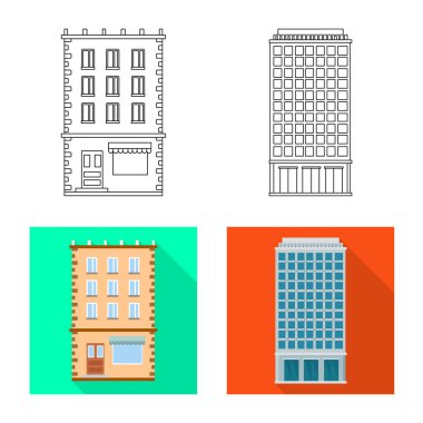 Belediye vektör çizim ve merkezi sembolü. Web için belediye ve Emlak hisse senedi simgesi kümesi.