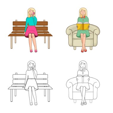 Duruş ve ruh hali işareti vektör Illustration. Duruş ve kadın hisse senedi vektör çizim koleksiyonu.