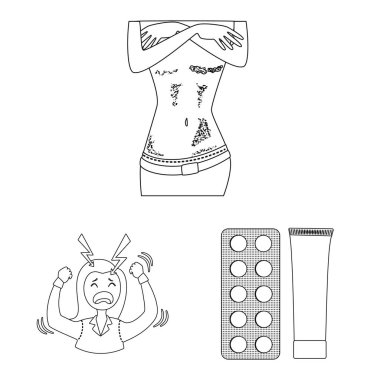 Hastalık ve sağlık logosu vektör illüstrasyon. Stok için hastalık ve ağrı vektör simgesi seti.