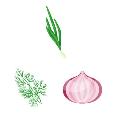 Gıda ve tatlar logosu izole nesne. Stok için gıda ve bileşen vektör simgesi kümesi.