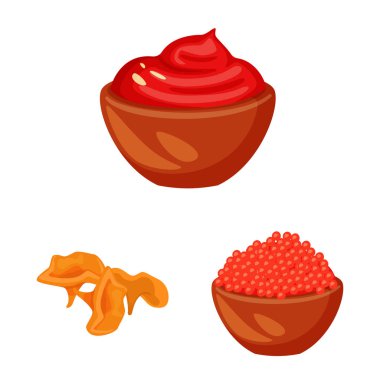 Gıda ve tatlar vektör tasarımı işareti. Stok için gıda ve malzeme vektör simgesinin toplanması.