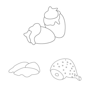 Yemek ve ızgara işareti izole nesne. Stok için yiyecek ve kuş vektör simgesi koleksiyonu.