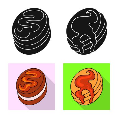 Şekerleme ve mutfak simgesi yalıtılmış nesne. Şekerlemeler ve hisse senedi için ürün vektör simge kümesi.