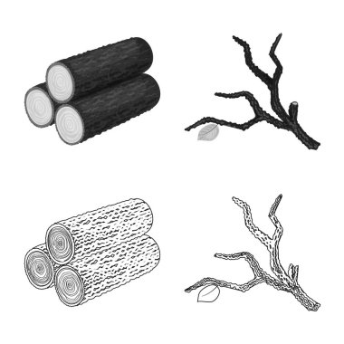 Ağaç ve ham simge vektör tasarımı. Ağaç ve inşaat hisse senedi vektör çizim seti.