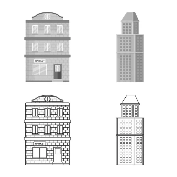 Vektor-Illustration des kommunalen und Zentrum-Symbols. Set von kommunalen und nachlassbezogenen Vektor-Illustrationen. — Stockvektor