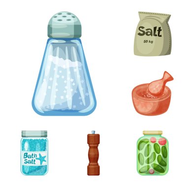 Tuz ve gıda sembolü vektör tasarımı. Stok için tuz ve mineral vektör simgesinin toplanması.