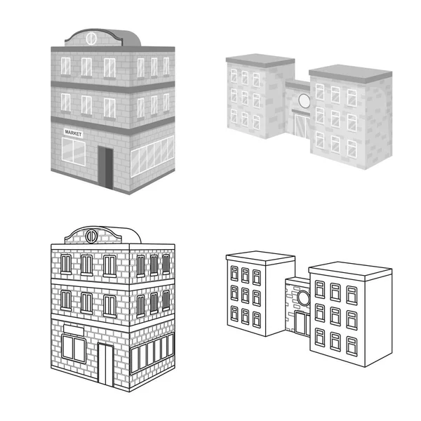 Elkülönített objektum építése és az épület szimbólum. Építőipar és ingatlan vektor ikon készletek. — Stock Vector