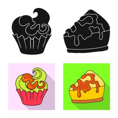 Şekerlemeler ve mutfak işareti vektör tasarımı. Şekerlemeler ve hisse senedi için ürün vektör simge koleksiyonu.