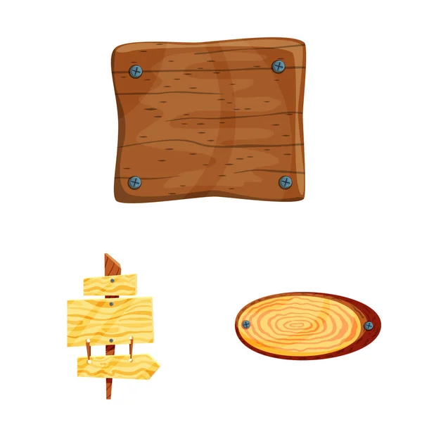 Ilustración vectorial de letrero y símbolo de madera. Conjunto de letrero e icono de vector de madera para stock . — Vector de stock