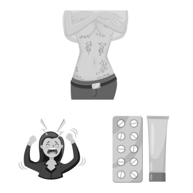 Tıp vektör çizim ve ağrı simgesi. Tıp topluluğu ve hisse senedi için hastalık vektör simgesi.