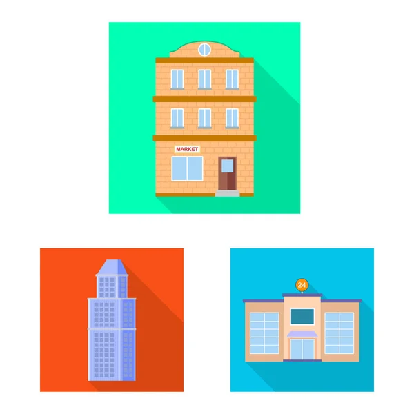 Geïsoleerde object van gemeentelijke en pictogram van het centrum. Collectie van gemeentelijke en estate aandelensymbool voor web. — Stockvector