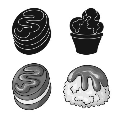 Şekerlemeler ve mutfak işareti vektör tasarımı. Şekerlemeler ve hisse senedi için ürün vektör simge koleksiyonu.