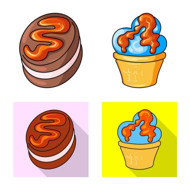 Şekerlemeler ve mutfak işareti vektör tasarımı. Şekerlemeler ve hisse senedi için ürün vektör simge koleksiyonu.