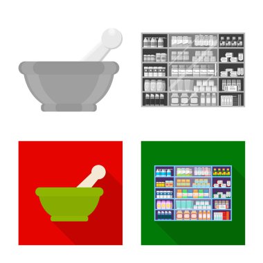 Perakende ve sağlık logo vektör tasarımı. Web için perakende ve sağlık hisse senedi simgesi kümesi.