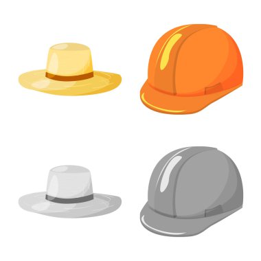 İllüstrasyon işareti giyim ve kap, vektör. Giyim ve bere hisse senedi vektör çizim koleksiyonu.