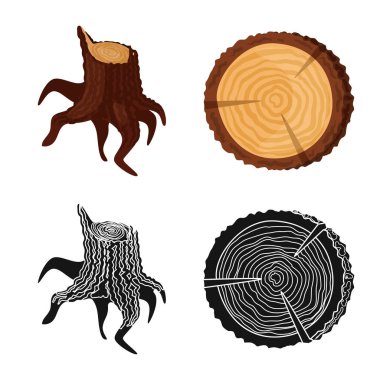 Ağaç ve ham logo yalıtılmış nesne. Ağaç ve inşaat hisse senedi vektör çizim topluluğu.