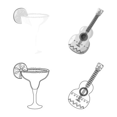 Kafe ve Latin simge vektör Illustration. Kafe ve web için ulusal hisse senedi simgesi toplama.