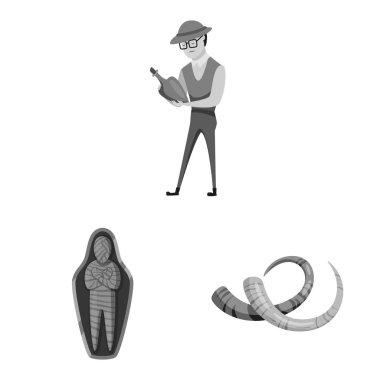 Hikaye ve keşif logosu vektör tasarımı. Web için hikaye ve öğeleri stok sembolü toplama.