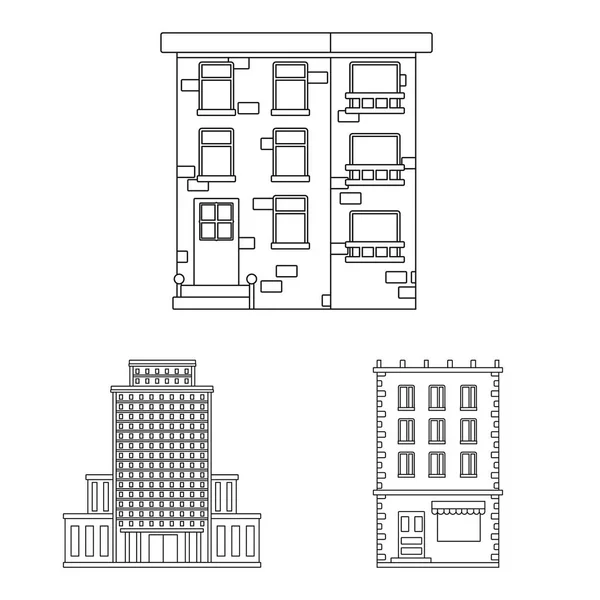 建築と外観ロゴの分離されたオブジェクト。ストックのアーキテクチャと都市ベクトルアイコンのセット. — ストックベクタ