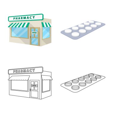 Perakende ve sağlık logo yalıtılmış nesne. Web için perakende ve sağlık hisse senedi simgesi kümesi.