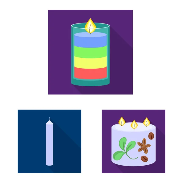 Vektor-Illustration von Kerzenlicht und Deko-Logo. Set von Kerzenlicht und Flammenvektorsymbol für Aktien. — Stockvektor