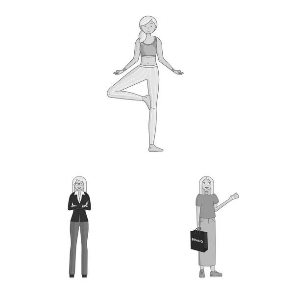 Vektorillustration von Emotionen und weiblicher Ikone. Set von Emotionen und Body Stock Symbol für das Web. — Stockvektor
