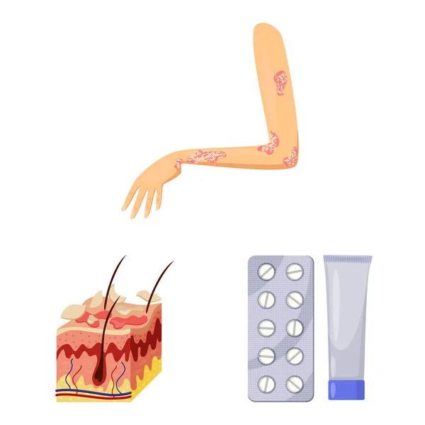 Desenho vetorial do ícone de dor e dermatologia. Coleção de dor e símbolo de estoque de saúde para web . — Vetor de Stock